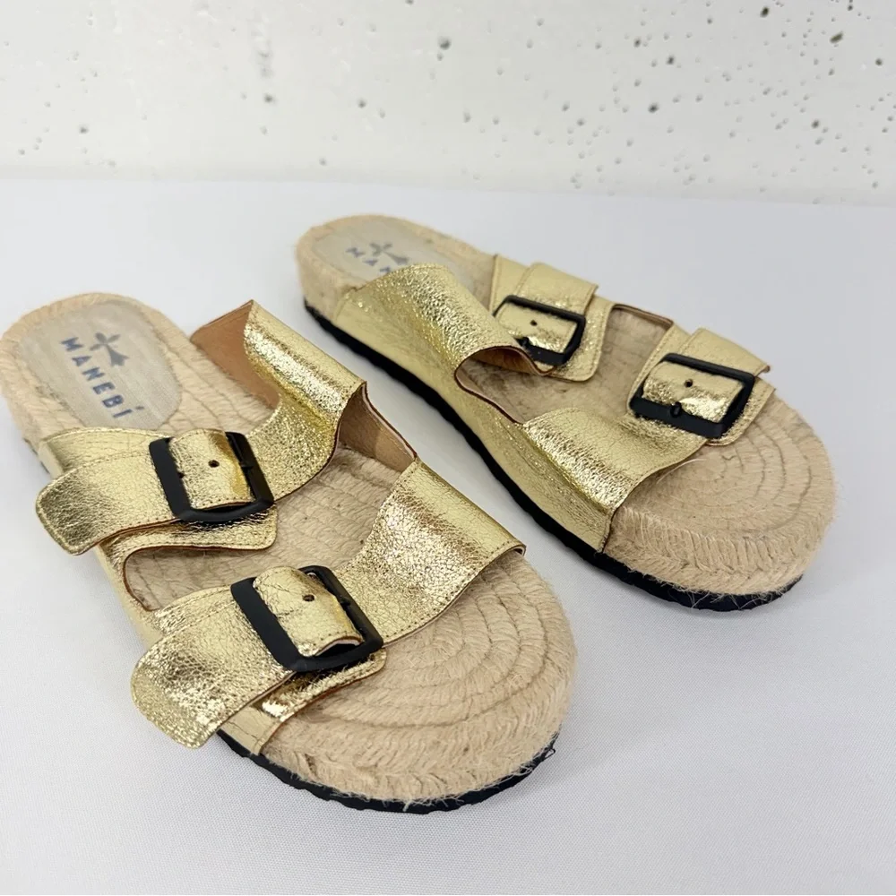 Manebi Women’s Size 39 Nordic Metallic Gold Leather Espadrille Sandals